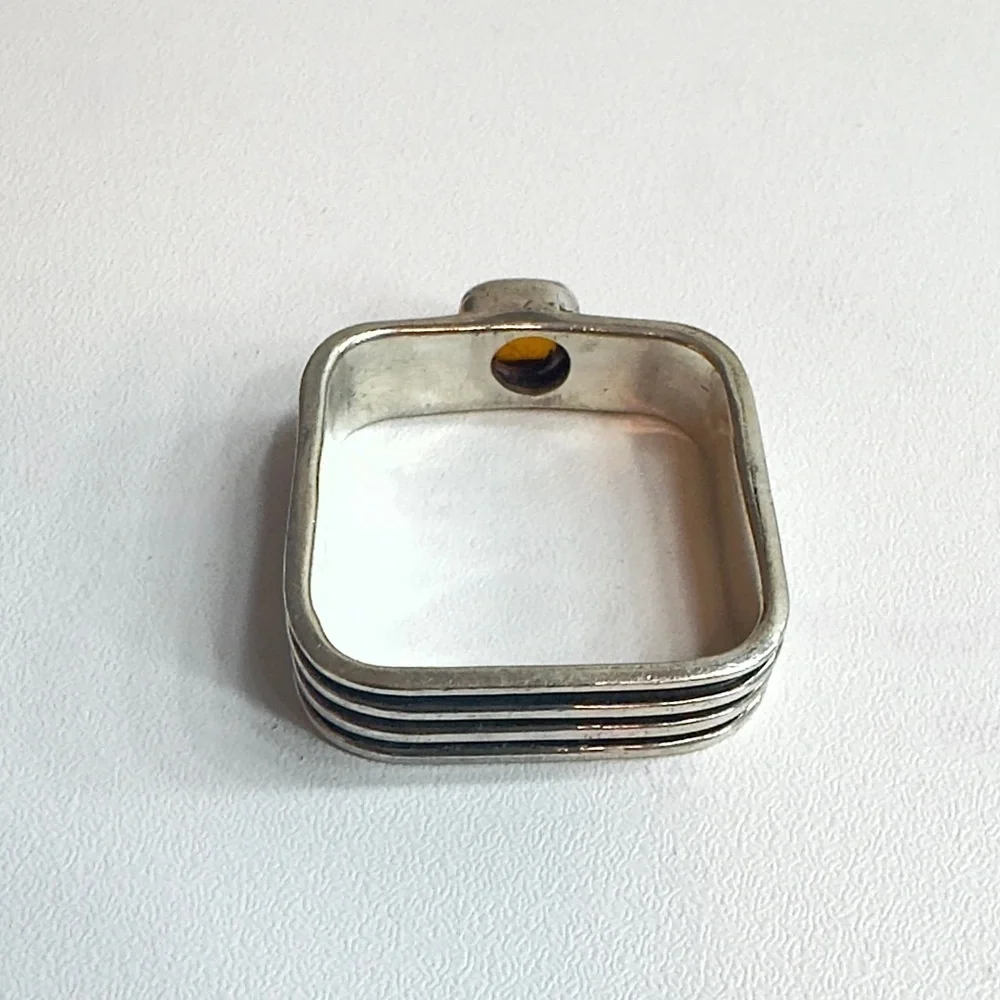 Sterling Silver 925 MNSN Square Amber Ring (6.5)